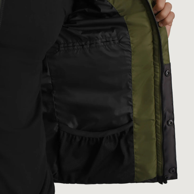 Wayne E zezë & E gjelbër Hooded Puffer Xhaketë Lëkure për Meshkuj