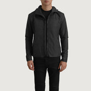 
Wesley E zezë Hooded Windbreaker Xhaketë Lëkure për Meshkuj në lëkurë të vërtetë viçi të zezë - Pamje ballore dhe siluetë e përshtatur | Bli online