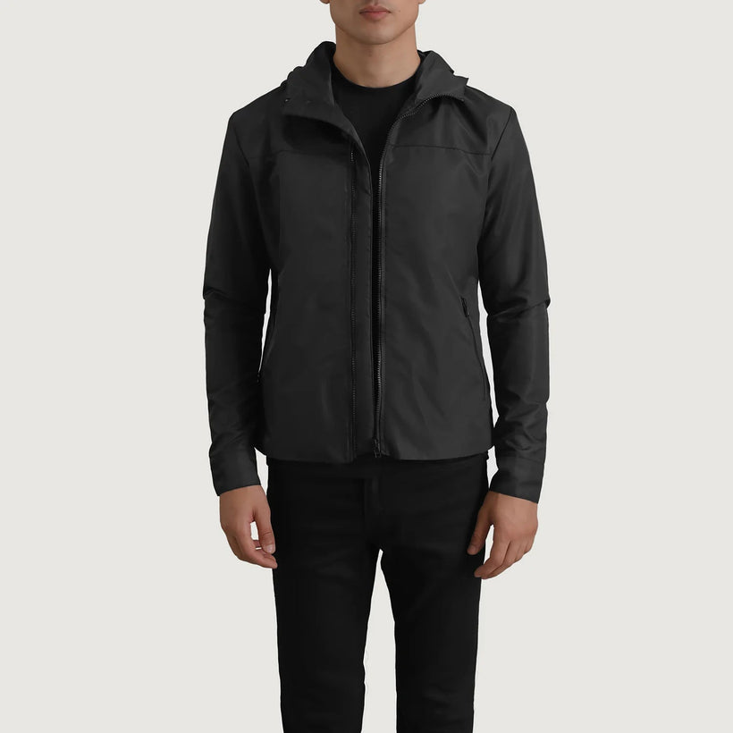 Wesley E zezë Hooded Windbreaker Xhaketë Lëkure për Meshkuj