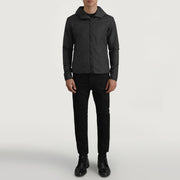 
Wesley E zezë Hooded Windbreaker Xhaketë Lëkure për Meshkuj - Pamje anësore me prerje ergonomike të mëngëve