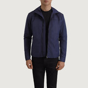 
Wesley Blu Hooded Windbreaker Xhaketë Lëkure për Meshkuj in Blue Full-Grain Leather - Pamje ballore dhe siluetë e përshtatur | Bli online