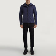 
Wesley Blu Hooded Windbreaker Xhaketë Lëkure për Meshkuj - Pamje anësore me prerje ergonomike të mëngëve