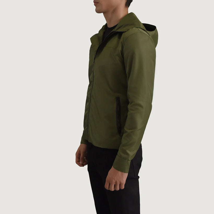 Wesley E gjelbër Hooded Windbreaker Xhaketë Lëkure për Meshkuj