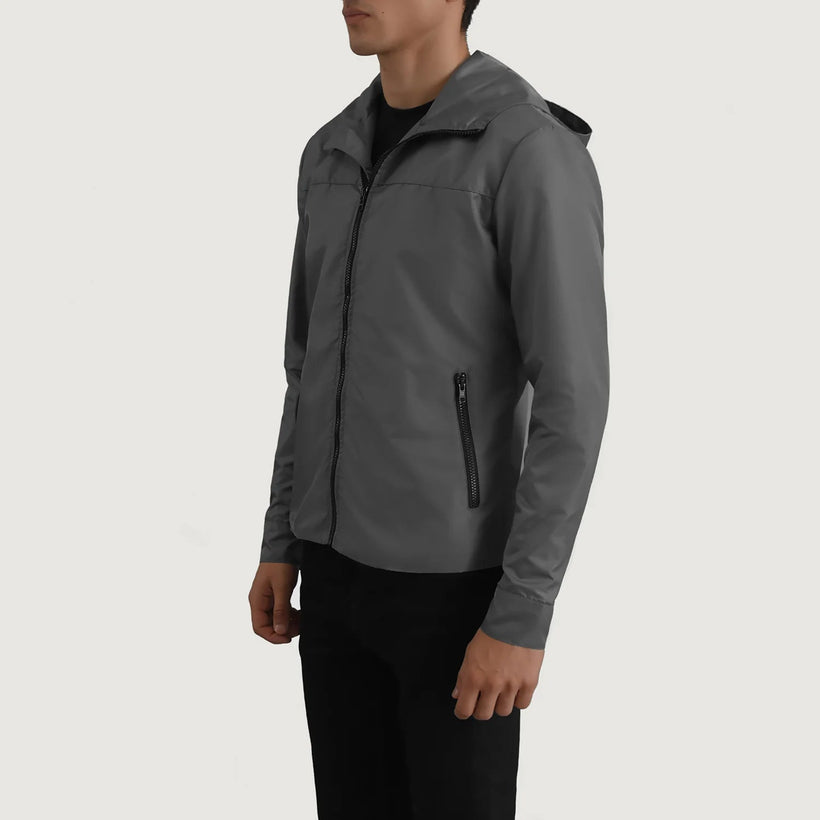 Wesley Grey Hooded Windbreaker Xhaketë Lëkure për Meshkuj