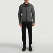 
Wesley Grey Hooded Windbreaker Xhaketë Lëkure për Meshkuj - Pamje anësore me prerje ergonomike të mëngëve