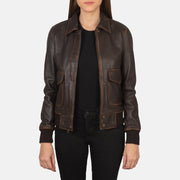 Rib knit &amp; Hem Craftsmanship Construction Detail on Women's Westa A-2 Black Leather Bomber Jacket