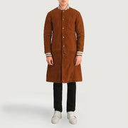 
Wilde Kafe Suede Varsity Pallto Lëkure për Meshkuj - Pamje anësore me prerje ergonomike të mëngëve