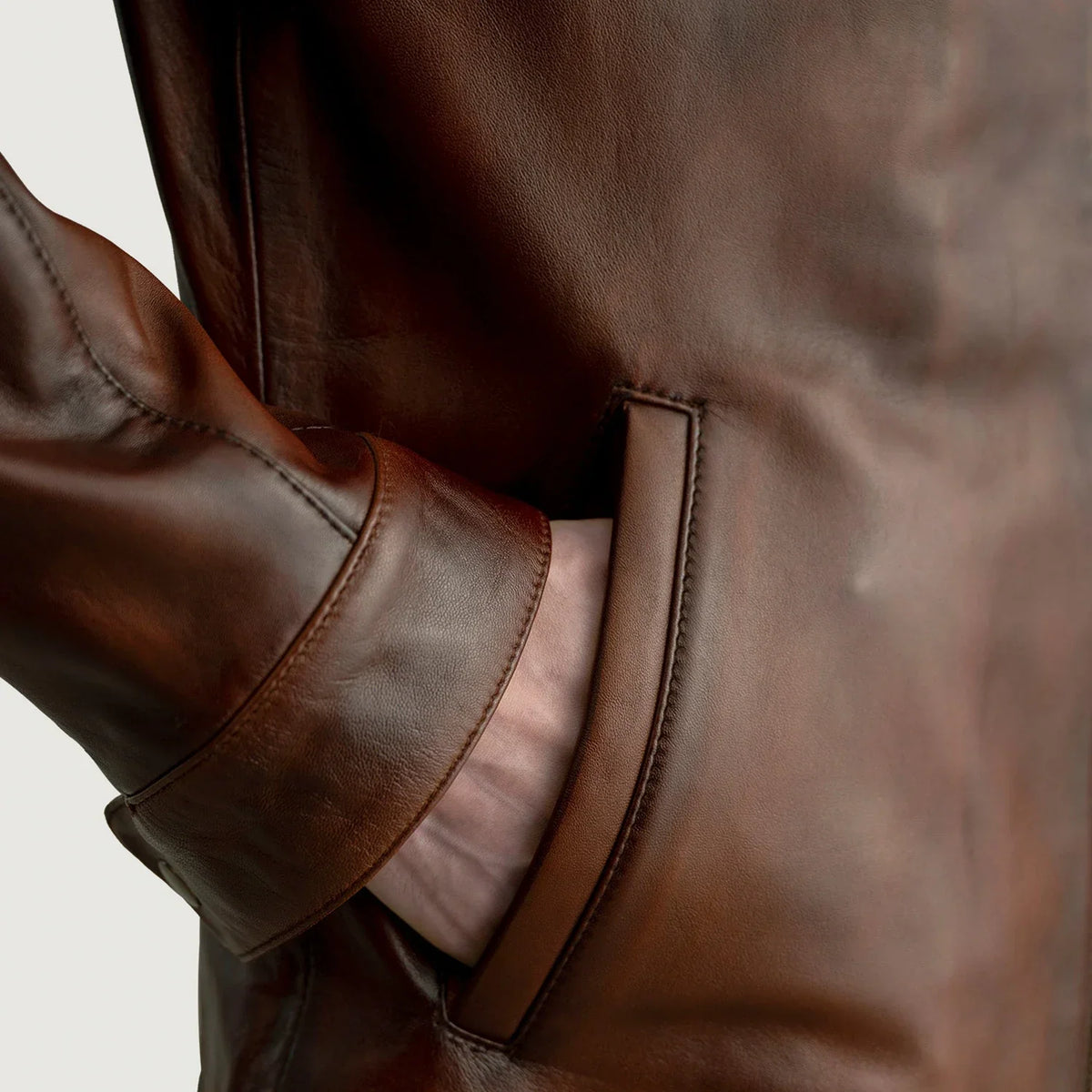 Authentic Sheepskin Leather with Aniline Finish Grain Texture &amp; Heavy-Duty Seam Stitching Detail