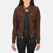 
Zenna Mocha Suede Bomber Jacket in Brown Goat Suede - Pamje ballore dhe siluetë e përshtatur | Bli online