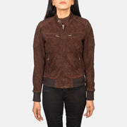 
Detaje nga afër of Band with Snap Button & Zipper Hardware on Zenna Mocha Suede Bomber Jacket